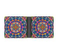 RKJVB Classic Slimfold Wallet for Women Colorful Mandala Bifold Credit Card Holder Wallet for Men Leather Wallet with ID Window And Multiple Card Slots Mini Wallet, Colorful Mandala, 4.6 × 3.7 × 1