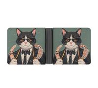 RKJVB Classic Slimfold Wallet for Women Cool Rich Gangster Boss Cat Bifold Credit Card Holder Wallet for Men Leather Wallet with ID Window And Multiple Card Slots Mini Wallet, Cool Rich Gangster Boss