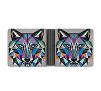 RKJVB Classic Slimfold Wallet for Women Coyote, Wolf Beast Bifold Credit Card Holder Wallet for Men Leather Wallet with ID Window And Multiple Card Slots Mini Wallet, Coyote, Wolf Beast, 4.6 × 3.7 × 1