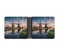 RKJVB Classic Slimfold Wallet for Women Dutch Windmill Bifold Credit Card Holder Wallet for Men Leather Wallet with ID Window And Multiple Card Slots Mini Wallet, Dutch Windmill, 4.6 × 3.7 × 1 inches,