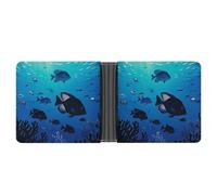 RKJVB Classic Slimfold Wallet for Women Fish Hover in The Sea Bifold Credit Card Holder Wallet for Men Leather Wallet with ID Window And Multiple Card Slots Mini Wallet, Fish Hover in The Sea, 4.6 ×