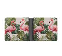 RKJVB Classic Slimfold Wallet for Women Flamingo Palm Trees Leaf Bifold Credit Card Holder Wallet for Men Leather Wallet with ID Window And Multiple Card Slots Mini Wallet, Flamingo Palm Trees Leaf,
