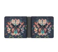 RKJVB Classic Slimfold Wallet for Women Flowers Butterflies And Dragonflies Bifold Credit Card Holder Wallet for Men Leather Wallet with ID Window And Multiple Card Slots Mini Wallet, Flowers