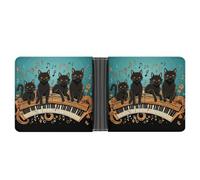 RKJVB Classic Slimfold Wallet for Women Four Black Cats Lying on The Piano Keyboard Bifold Credit Card Holder Wallet for Men Leather Wallet with ID Window And Multiple Card Slots Mini Wallet, Four