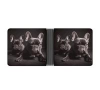 RKJVB Classic Slimfold Wallet for Women French Bulldog Bifold Credit Card Holder Wallet for Men Leather Wallet with ID Window And Multiple Card Slots Mini Wallet, French Bulldog, 4.6 × 3.7 × 1 inches,