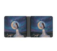 RKJVB Classic Slimfold Wallet for Women Friendship Under The Giant Moon Bifold Credit Card Holder Wallet for Men Leather Wallet with ID Window And Multiple Card Slots Mini Wallet, Friendship Under The