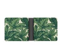 RKJVB Classic Slimfold Wallet for Women Green Foliage Botanical Bifold Credit Card Holder Wallet for Men Leather Wallet with ID Window And Multiple Card Slots Mini Wallet, Green Foliage Botanical, 4.6