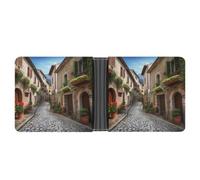 RKJVB Classic Slimfold Wallet for Women Italian Town Street Bifold Credit Card Holder Wallet for Men Leather Wallet with ID Window And Multiple Card Slots Mini Wallet, Italian Town Street, 4.6 × 3.7 ×