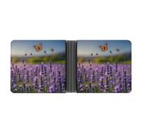 RKJVB Classic Slimfold Wallet for Women Lavender And Butterflies Bifold Credit Card Holder Wallet for Men Leather Wallet with ID Window And Multiple Card Slots Mini Wallet, Lavender And Butterflies,