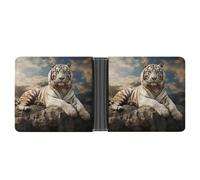 RKJVB Classic Slimfold Wallet for Women Majestic Tiger Resting on A Rock Bifold Credit Card Holder Wallet for Men Leather Wallet with ID Window And Multiple Card Slots Mini Wallet, Majestic Tiger