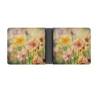 RKJVB Classic Slimfold Wallet for Women Painted Flowers Bifold Credit Card Holder Wallet for Men Leather Wallet with ID Window And Multiple Card Slots Mini Wallet, Painted Flowers, 4.6 × 3.7 × 1