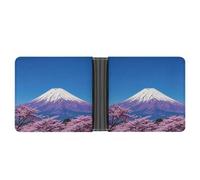 RKJVB Classic Slimfold Wallet for Women Purple Mount Fuji Bifold Credit Card Holder Wallet for Men Leather Wallet with ID Window And Multiple Card Slots Mini Wallet, Purple Mount Fuji, 4.6 × 3.7 × 1