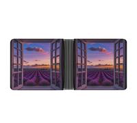 RKJVB Classic Slimfold Wallet for Women Purple Sunset Lavender Flower Bifold Credit Card Holder Wallet for Men Leather Wallet with ID Window And Multiple Card Slots Mini Wallet, Purple Sunset Lavender