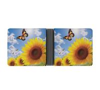RKJVB Classic Slimfold Wallet for Women Spring Sunflower Butterfly Bifold Credit Card Holder Wallet for Men Leather Wallet with ID Window And Multiple Card Slots Mini Wallet, Spring Sunflower