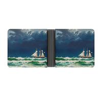 RKJVB Classic Slimfold Wallet for Women Stormy Waves Vintage Sailboat Bifold Credit Card Holder Wallet for Men Leather Wallet with ID Window And Multiple Card Slots Mini Wallet, Stormy Waves Vintage