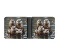 RKJVB Classic Slimfold Wallet for Women Three Brown Otters Bifold Credit Card Holder Wallet for Men Leather Wallet with ID Window And Multiple Card Slots Mini Wallet, Three Brown Otters, 4.6 × 3.7 × 1