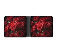 RKJVB Classic Slimfold Wallet for Women Valentine Red Rose Flower Bifold Credit Card Holder Wallet for Men Leather Wallet with ID Window And Multiple Card Slots Mini Wallet, Valentine Red Rose Flower,