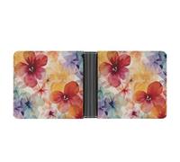RKJVB Classic Slimfold Wallet for Women Watercolor Style Flower Pattern Bifold Credit Card Holder Wallet for Men Leather Wallet with ID Window And Multiple Card Slots Mini Wallet, Watercolor Style