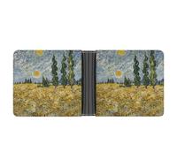 RKJVB Classic Slimfold Wallet for Women Wheat Fields And Cypress Trees Bifold Credit Card Holder Wallet for Men Leather Wallet with ID Window And Multiple Card Slots Mini Wallet, Wheat Fields And