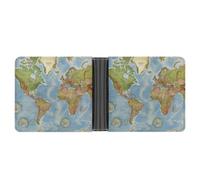 RKJVB Classic Slimfold Wallet for Women World Map Bifold Credit Card Holder Wallet for Men Leather Wallet with ID Window And Multiple Card Slots Mini Wallet, World Map, 4.6 × 3.7 × 1 inches, Classic