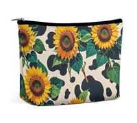 RKJVB Cow Patterned Sunflower Makeup Bag for Women Portable Cosmetic Bag Waterproof Toiletry Bag Storage Bag Large Makeup Pouch Aesthetic Handheld Makeup Bag for Travel Work, style, One Size