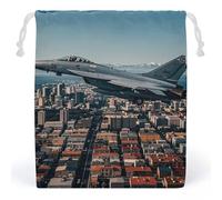 RKJVB Fighter Jets Fly over Cities Drawstring Bags Dust-proof Storage Bag Breathable Canvas Bag Reusable Muslin Bag for Party Wedding Xmas Gift Bag