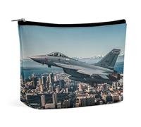 RKJVB Fighter Jets Fly over Cities Makeup Bag for Women Portable Cosmetic Bag Waterproof Toiletry Bag Storage Bag Large Makeup Pouch Aesthetic Handheld Makeup Bag for Travel Work, style, One Size