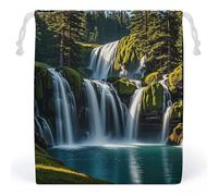 RKJVB Green Pine Waterfall Drawstring Bags Dust-proof Storage Bag Breathable Canvas Bag Reusable Muslin Bag for Party Wedding Xmas Gift Bag