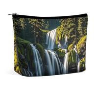 RKJVB Green Pine Waterfall Makeup Bag for Women Portable Cosmetic Bag Waterproof Toiletry Bag Storage Bag Large Makeup Pouch Aesthetic Handheld Makeup Bag for Travel Work, style, One Size