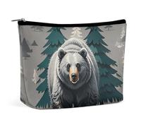 RKJVB Grey Bear Pine Tree Silhouette Pattern Makeup Bag for Women Portable Cosmetic Bag Waterproof Toiletry Bag Storage Bag Large Makeup Pouch Aesthetic Handheld Makeup Bag for Travel Work, style, One