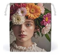 RKJVB Head Wearing Floral Vortex Shape Drawstring Bags Dust-proof Storage Bag Breathable Canvas Bag Reusable Muslin Bag for Party Wedding Xmas Gift Bag