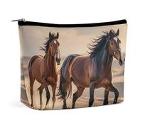 RKJVB Horses Running in The Sand Makeup Bag for Women Portable Cosmetic Bag Waterproof Toiletry Bag Storage Bag Large Makeup Pouch Aesthetic Handheld Makeup Bag for Travel Work, style, One Size