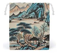 RKJVB Ink Painting Mountain Tree Drawstring Bags Dust-proof Storage Bag Breathable Canvas Bag Reusable Muslin Bag for Party Wedding Xmas Gift Bag