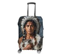 RKJVB Luggage Covers Anti-Scratch Suitcase Cover Indigenous People And Wolves Washable Elastic Suitcase Protector Travel Luggage Protector Covers Carry On Luggages Cover, Indigenous People And Wolves