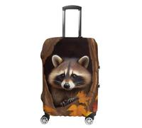 RKJVB Luggage Covers Anti-Scratch Suitcase Cover Raccoon in The Fall Tree Hole Washable Elastic Suitcase Protector Travel Luggage Protector Covers Carry On Luggages Cover, Raccoon in The Fall Tree