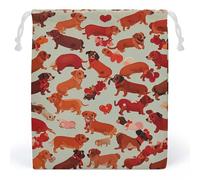 RKJVB Many Romantic Dachshunds Drawstring Bags Dust-proof Storage Bag Breathable Canvas Bag Reusable Muslin Bag for Party Wedding Xmas Gift Bag