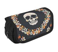RKJVB Pencil Bag A Wreath Skeleton Pencil Pouch Large Capacity Pen Box Double Zipper Storage Bag 2 Compartments Portable Multifunctional Bag Desk Organizer Pen Case