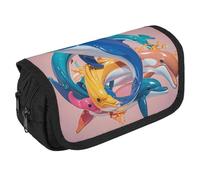 RKJVB Pencil Bag Abstract Animal Dolphin Pencil Pouch Large Capacity Pen Box Double Zipper Storage Bag 2 Compartments Portable Multifunctional Bag Desk Organizer Pen Case