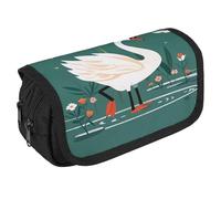 RKJVB Pencil Bag Ancient Flower Swan Pencil Pouch Large Capacity Pen Box Double Zipper Storage Bag 2 Compartments Portable Multifunctional Bag Desk Organizer Pen Case