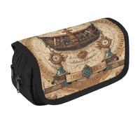 RKJVB Pencil Bag Antique Treasure Map Pencil Pouch Large Capacity Pen Box Double Zipper Storage Bag 2 Compartments Portable Multifunctional Bag Desk Organizer Pen Case