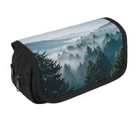 RKJVB Pencil Bag Blue Green Tree Landscape Pencil Pouch Large Capacity Pen Box Double Zipper Storage Bag 2 Compartments Portable Multifunctional Bag Desk Organizer Pen Case