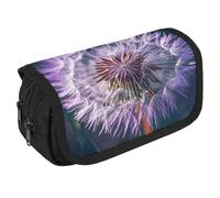 RKJVB Pencil Bag Botany Dandelion Purple Pencil Pouch Large Capacity Pen Box Double Zipper Storage Bag 2 Compartments Portable Multifunctional Bag Desk Organizer Pen Case