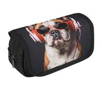 RKJVB Pencil Bag Brightly Colored Bulldogs Pencil Pouch Large Capacity Pen Box Double Zipper Storage Bag 2 Compartments Portable Multifunctional Bag Desk Organizer Pen Case