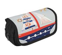 RKJVB Pencil Bag Cartoon Sailing Boat Pencil Pouch Large Capacity Pen Box Double Zipper Storage Bag 2 Compartments Portable Multifunctional Bag Desk Organizer Pen Case