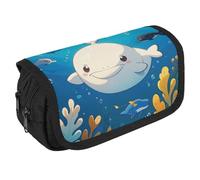 RKJVB Pencil Bag Cartoon White Whale Pencil Pouch Large Capacity Pen Box Double Zipper Storage Bag 2 Compartments Portable Multifunctional Bag Desk Organizer Pen Case