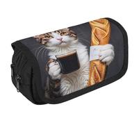 RKJVB Pencil Bag Cat Bread Coffee Pencil Pouch Large Capacity Pen Box Double Zipper Storage Bag 2 Compartments Portable Multifunctional Bag Desk Organizer Pen Case