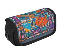 RKJVB Pencil Bag Cool Basketball Theme Pencil Pouch Large Capacity Pen Box Double Zipper Storage Bag 2 Compartments Portable Multifunctional Bag Desk Organizer Pen Case