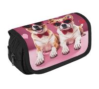 RKJVB Pencil Bag Dogs Wearing Sunglasses Pencil Pouch Large Capacity Pen Box Double Zipper Storage Bag 2 Compartments Portable Multifunctional Bag Desk Organizer Pen Case