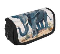 RKJVB Pencil Bag Elephant Watercolor Style Pencil Pouch Large Capacity Pen Box Double Zipper Storage Bag 2 Compartments Portable Multifunctional Bag Desk Organizer Pen Case