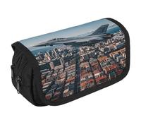 RKJVB Pencil Bag Fighter Jets Fly over Cities Pencil Pouch Large Capacity Pen Box Double Zipper Storage Bag 2 Compartments Portable Multifunctional Bag Desk Organizer Pen Case